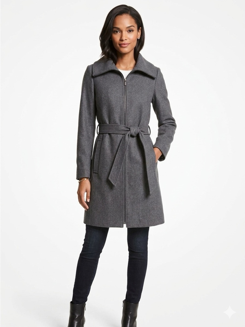 Michael Kors Gray Wool Blend Belted Walker Coat Winter Outerwear XS EUC